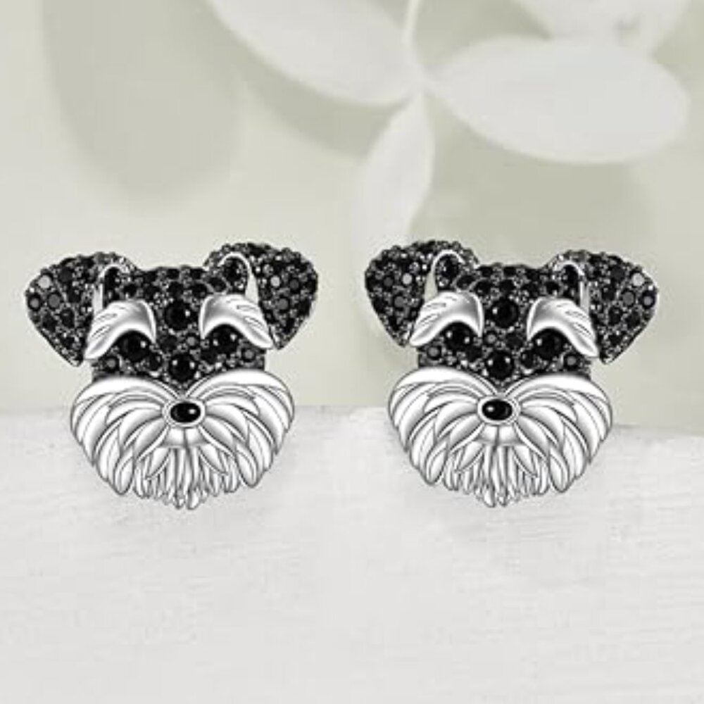 Schnauzer Dog Lovers Pets Sterling Silver CZ Crystal Rhinestone Stud Earrings